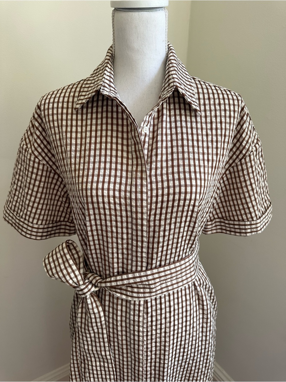 Tuckernuck Pomander Place Brown and Cream Gingham Seersucker Maxi Shirt Dress S - Picture 5 of 12